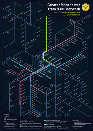 Greater Manchester tram and rail map